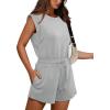 imageOFEEFAN Rompers for Women Summer Cap Sleeve Adjustable Drawstring Waistband Crewneck Casual Outfits with PocketsCement Grey