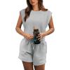 imageOFEEFAN Rompers for Women Summer Cap Sleeve Adjustable Drawstring Waistband Crewneck Casual Outfits with PocketsCement Grey