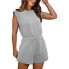 imageOFEEFAN Rompers for Women Summer Cap Sleeve Adjustable Drawstring Waistband Crewneck Casual Outfits with PocketsCement Grey