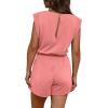 imageOFEEFAN Rompers for Women Summer Cap Sleeve Adjustable Drawstring Waistband Crewneck Casual Outfits with PocketsCoral