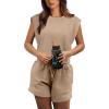 imageOFEEFAN Rompers for Women Summer Cap Sleeve Adjustable Drawstring Waistband Crewneck Casual Outfits with PocketsKhaki