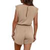 imageOFEEFAN Rompers for Women Summer Cap Sleeve Adjustable Drawstring Waistband Crewneck Casual Outfits with PocketsKhaki