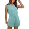 imageOFEEFAN Rompers for Women Summer Cap Sleeve Adjustable Drawstring Waistband Crewneck Casual Outfits with PocketsLight Teal