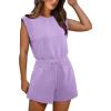 imageOFEEFAN Rompers for Women Summer Cap Sleeve Adjustable Drawstring Waistband Crewneck Casual Outfits with PocketsPurple