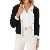 imageOFEEFAN Womens Cardigan Sweaters Open Front Long Sleeve Button Down Knit Jackets with Pockets 2024 Fall WinterColor Block Black