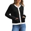 imageOFEEFAN Womens Cardigan Sweaters Open Front Long Sleeve Button Down Knit Jackets with Pockets 2024 Fall WinterColor Block Black