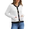 imageOFEEFAN Womens Cardigan Sweaters Open Front Long Sleeve Button Down Knit Jackets with Pockets 2024 Fall WinterColor Block White