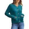 imageOFEEFAN Womens Cardigan Sweaters Open Front Long Sleeve Button Down Knit Jackets with Pockets 2024 Fall WinterPlain Blue