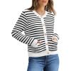 imageOFEEFAN Womens Cardigan Sweaters Open Front Long Sleeve Button Down Knit Jackets with Pockets 2024 Fall WinterStriped Black White