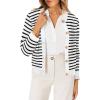imageOFEEFAN Womens Cardigan Sweaters Open Front Long Sleeve Button Down Knit Jackets with Pockets 2024 Fall WinterStriped Black White