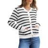 imageOFEEFAN Womens Cardigan Sweaters Open Front Long Sleeve Button Down Knit Jackets with Pockets 2024 Fall WinterStriped White Black