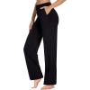 imageOFEEFAN Womens Fall Pants with Pockets Winter Elastic Waist Sweatpants Wide Leg Drawstring Pants SXXL