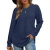 imageOFEEFAN Womens Sweatshirt Crewneck Long Sleeve Shirts High Low Tops Curved HemInavyblue