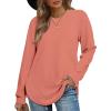 imageOFEEFAN Womens Sweatshirt Crewneck Long Sleeve Shirts High Low Tops Curved HemKcoral