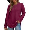 imageOFEEFAN Womens Sweatshirt Crewneck Long Sleeve Shirts High Low Tops Curved HemOpurplish Red