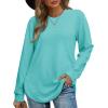 imageOFEEFAN Womens Sweatshirt Crewneck Long Sleeve Shirts High Low Tops Curved HemTturquoise