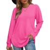 imageOFEEFAN Womens Sweatshirt Crewneck Long Sleeve Shirts High Low Tops Curved HemWhot Pink