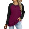 imageOFEEFAN Womens Sweatshirts Trendy Crewneck Long Sleeve Shirts Color Block Pullover Tops ComfyZ Purple Black