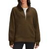 imageOFEEFAN Quarter Zip Sweatshirts For Women Pullover Oversized Hoodies Sweaters Fall Outfits Winter Clothes Thumb Hole 2024Coffee
