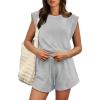 imageOFEEFAN Rompers for Women Summer Cap Sleeve Adjustable Drawstring Waistband Crewneck Casual Outfits with PocketsCement Grey