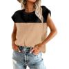 imageOFEEFAN Sweater Vest for Women Cap Sleeve Tops Knit Lightweight Sweaters XSXL08 Color Block Black and Khaki