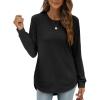 imageOFEEFAN Womens Sweatshirt Crewneck Long Sleeve Shirts High Low Tops Curved HemBblack