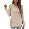 imageOFEEFAN Womens Sweatshirt Crewneck Long Sleeve Shirts High Low Tops Curved HemCkhaki