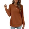 imageOFEEFAN Womens Sweatshirt Crewneck Long Sleeve Shirts High Low Tops Curved HemDcaramel