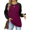 imageOFEEFAN Womens Sweatshirts Trendy Crewneck Long Sleeve Shirts Color Block Pullover Tops ComfyZ Purple Black