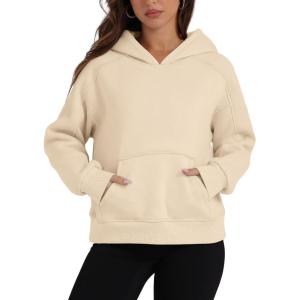 imageOFEEFAN Hoodies for Womens Sweatshirt Cropped Fall Fashion 2024 Outfits Trendy Fleece Pullover Long Sleeve TopsBeige
