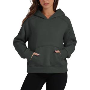imageOFEEFAN Hoodies for Womens Sweatshirt Cropped Fall Fashion 2024 Outfits Trendy Fleece Pullover Long Sleeve TopsDark Grey