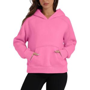 imageOFEEFAN Hoodies for Womens Sweatshirt Cropped Fall Fashion 2024 Outfits Trendy Fleece Pullover Long Sleeve TopsPink