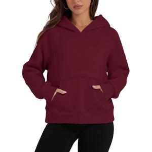 imageOFEEFAN Hoodies for Womens Sweatshirt Cropped Fall Fashion 2024 Outfits Trendy Fleece Pullover Long Sleeve TopsWine