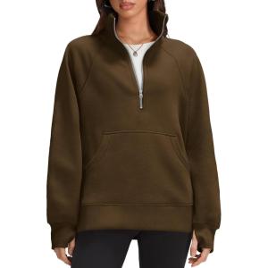 imageOFEEFAN Quarter Zip Sweatshirts For Women Pullover Oversized Hoodies Sweaters Fall Outfits Winter Clothes Thumb Hole 2024Coffee