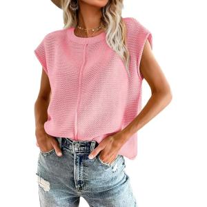 imageOFEEFAN Sweater Vest for Women Cap Sleeve Tops Knit Lightweight Sweaters XSXL15 Pink