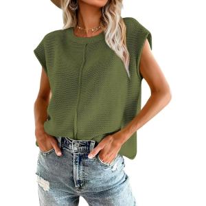 imageOFEEFAN Sweater Vest for Women Cap Sleeve Tops Knit Lightweight Sweaters XSXL18 Army Green