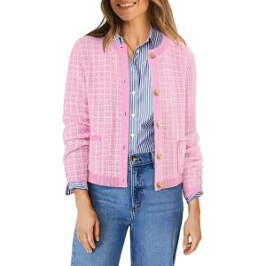 imageOFEEFAN Womens Cardigan Sweaters Open Front Long Sleeve Button Down Knit Jackets with Pockets 2024 Fall WinterMix Pink