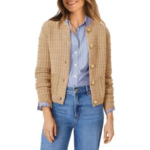imageOFEEFAN Womens Cardigan Sweaters Open Front Long Sleeve Button Down Knit Jackets with Pockets 2024 Fall WinterPlain Camel
