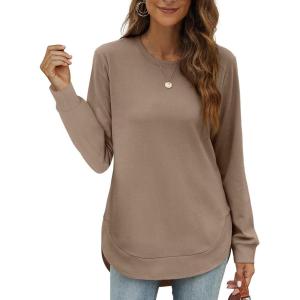 imageOFEEFAN Womens Sweatshirt Crewneck Long Sleeve Shirts High Low Tops Curved HemAcoffee