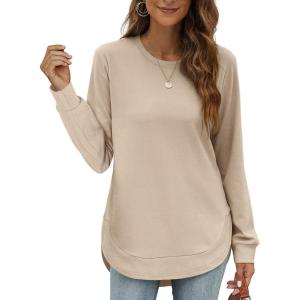 imageOFEEFAN Womens Sweatshirt Crewneck Long Sleeve Shirts High Low Tops Curved HemCkhaki
