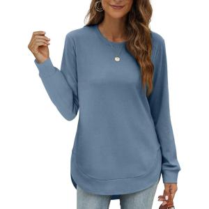 imageOFEEFAN Womens Sweatshirt Crewneck Long Sleeve Shirts High Low Tops Curved HemEblue