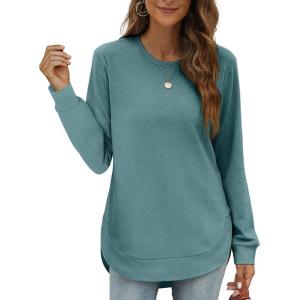 imageOFEEFAN Womens Sweatshirt Crewneck Long Sleeve Shirts High Low Tops Curved HemGgreyblue