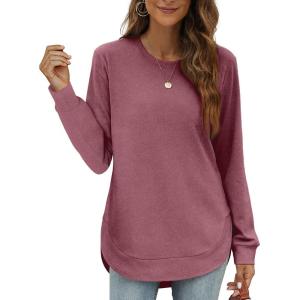 imageOFEEFAN Womens Sweatshirt Crewneck Long Sleeve Shirts High Low Tops Curved HemHbrick