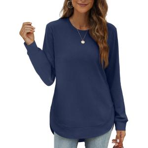 imageOFEEFAN Womens Sweatshirt Crewneck Long Sleeve Shirts High Low Tops Curved HemInavyblue