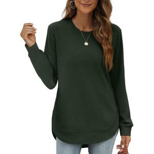 imageOFEEFAN Womens Sweatshirt Crewneck Long Sleeve Shirts High Low Tops Curved HemJdarkgreeen