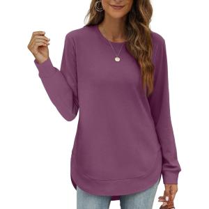 imageOFEEFAN Womens Sweatshirt Crewneck Long Sleeve Shirts High Low Tops Curved HemLfuchsia
