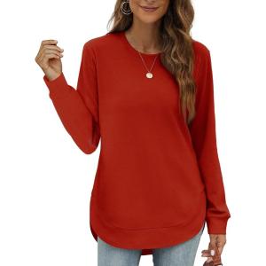 imageOFEEFAN Womens Sweatshirt Crewneck Long Sleeve Shirts High Low Tops Curved HemMred