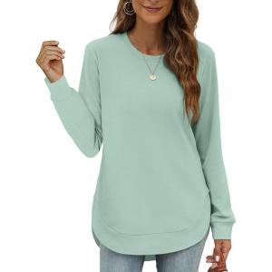 imageOFEEFAN Womens Sweatshirt Crewneck Long Sleeve Shirts High Low Tops Curved HemNturquesa