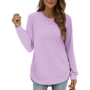 imageOFEEFAN Womens Sweatshirt Crewneck Long Sleeve Shirts High Low Tops Curved HemRpurple