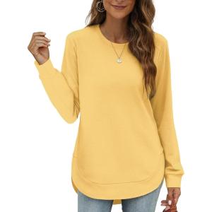 imageOFEEFAN Womens Sweatshirt Crewneck Long Sleeve Shirts High Low Tops Curved HemVyellow